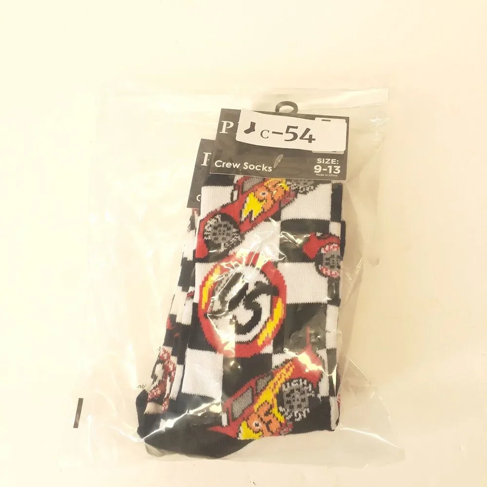 Disney Pixar Cars Movie Mens 2 Pack Multicolor Striped Crew Socks Sz 6-12 NWT